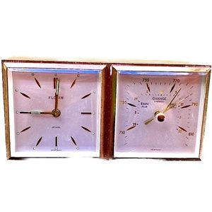 Florn solid brass  vintage  50s alarm clock and barometer  Very Rare  ex.cond.